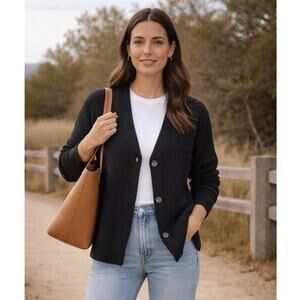 Peruvian Connection Alpaca Blend Ribbed Cardigan Sweater Size Small Black